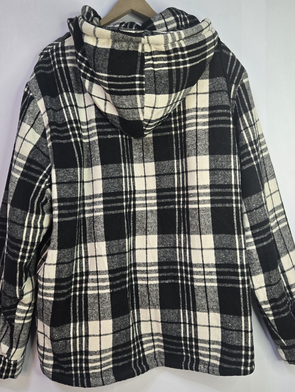 G Gradual Men Size XXL Hooded Zip Up B&W Plaid Flannel Sherpa Lined Jacket, NWT - Picture 7 of 10